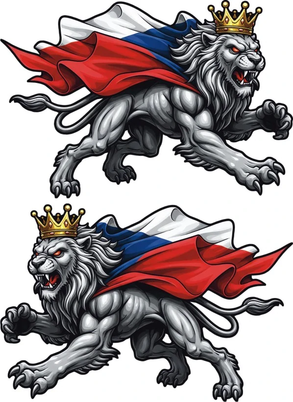 Královský český lev s vlajkou