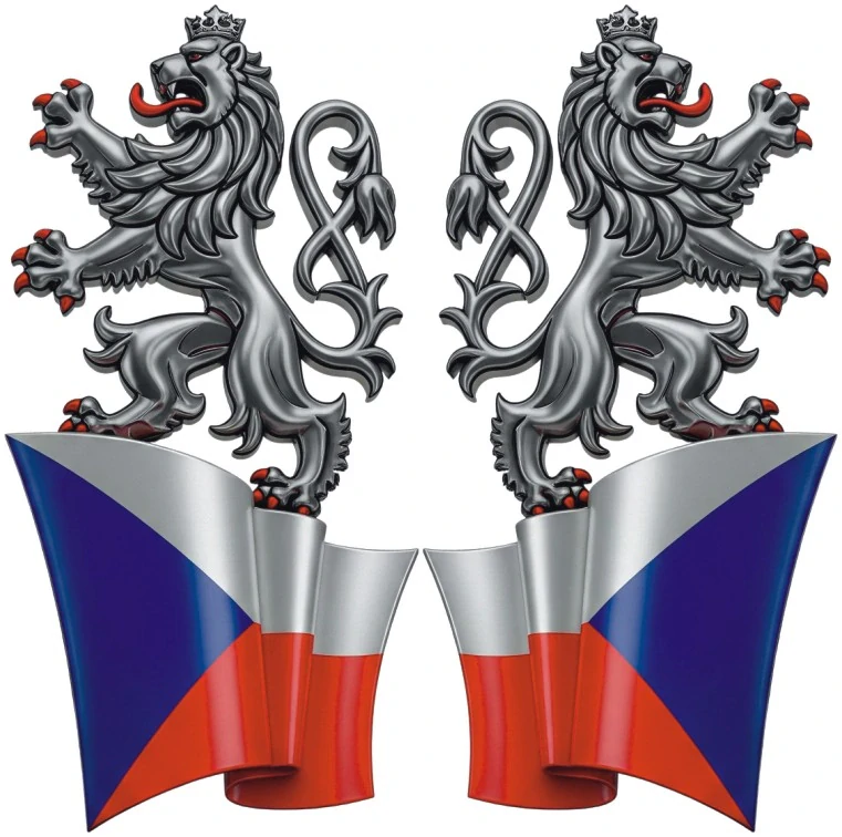 Český lev nad vlajkou sada 2ks