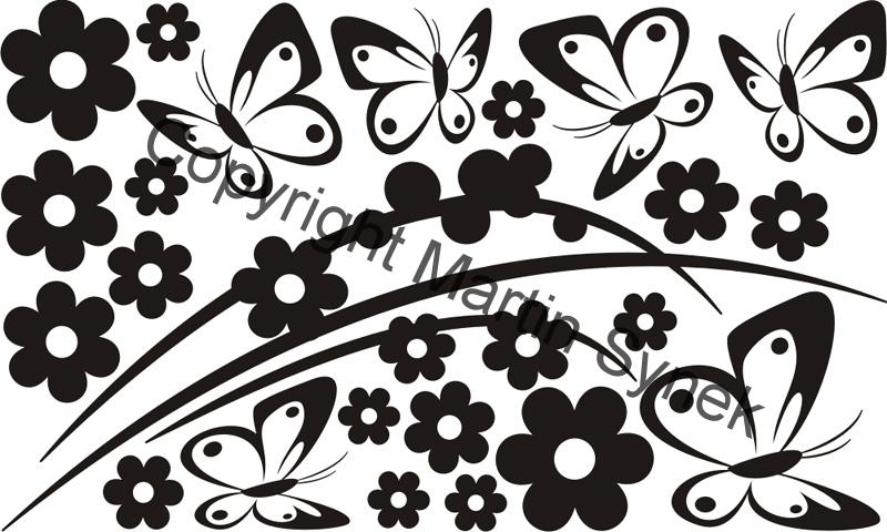 samolepka na nábytek kytky a motýli