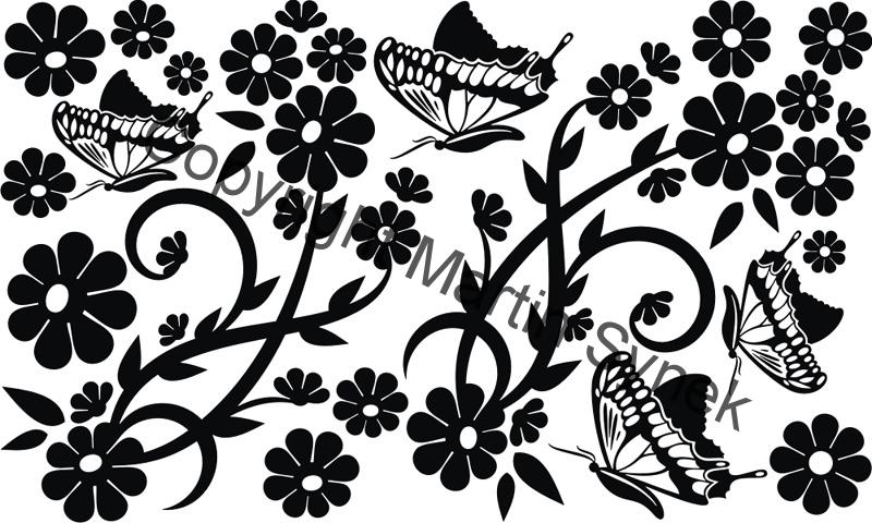 samolepka na nábytek kytky a motýli