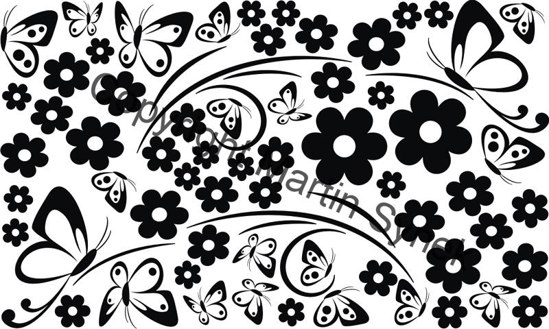 samolepka na nábytek kytky a motýli