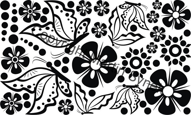 samolepka na nábytek kytky a motýli