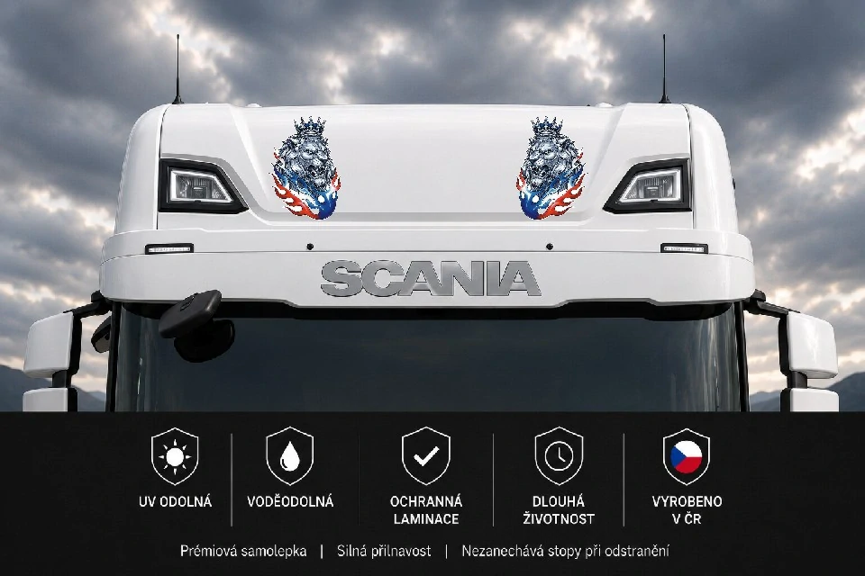 Korunovaný český lev v plamenech sada 2ks