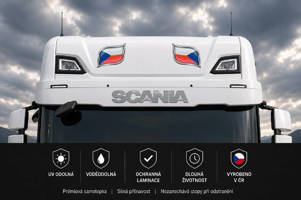 Česká vlajka v chromovaném rámečku sada 2ks