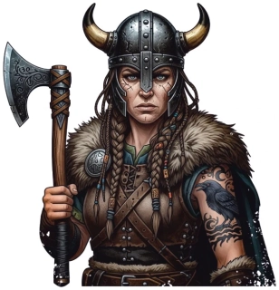samolepka vikingská bojovnice se sekerou